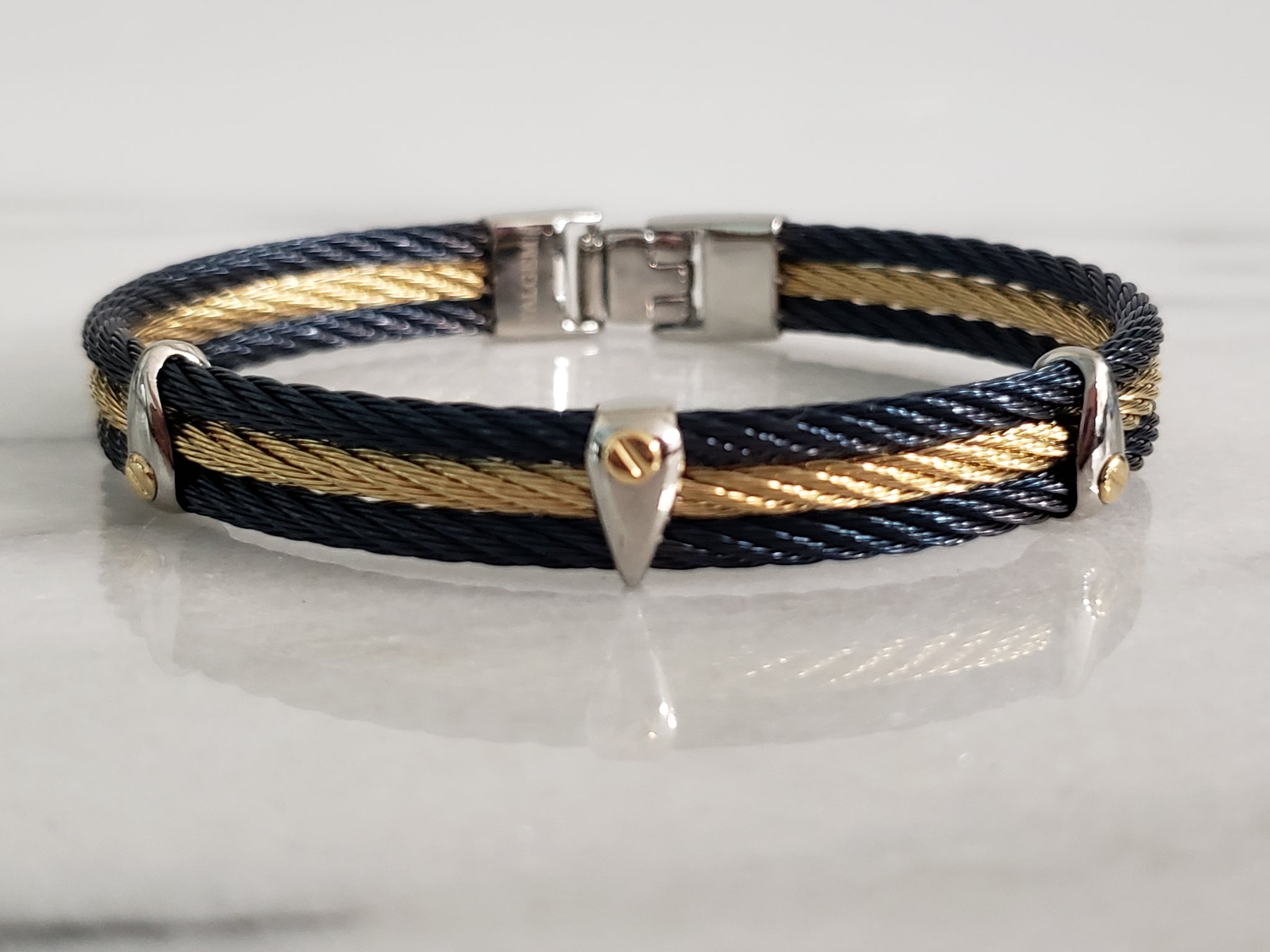 Navy YG 3 Row Cable Bracelet