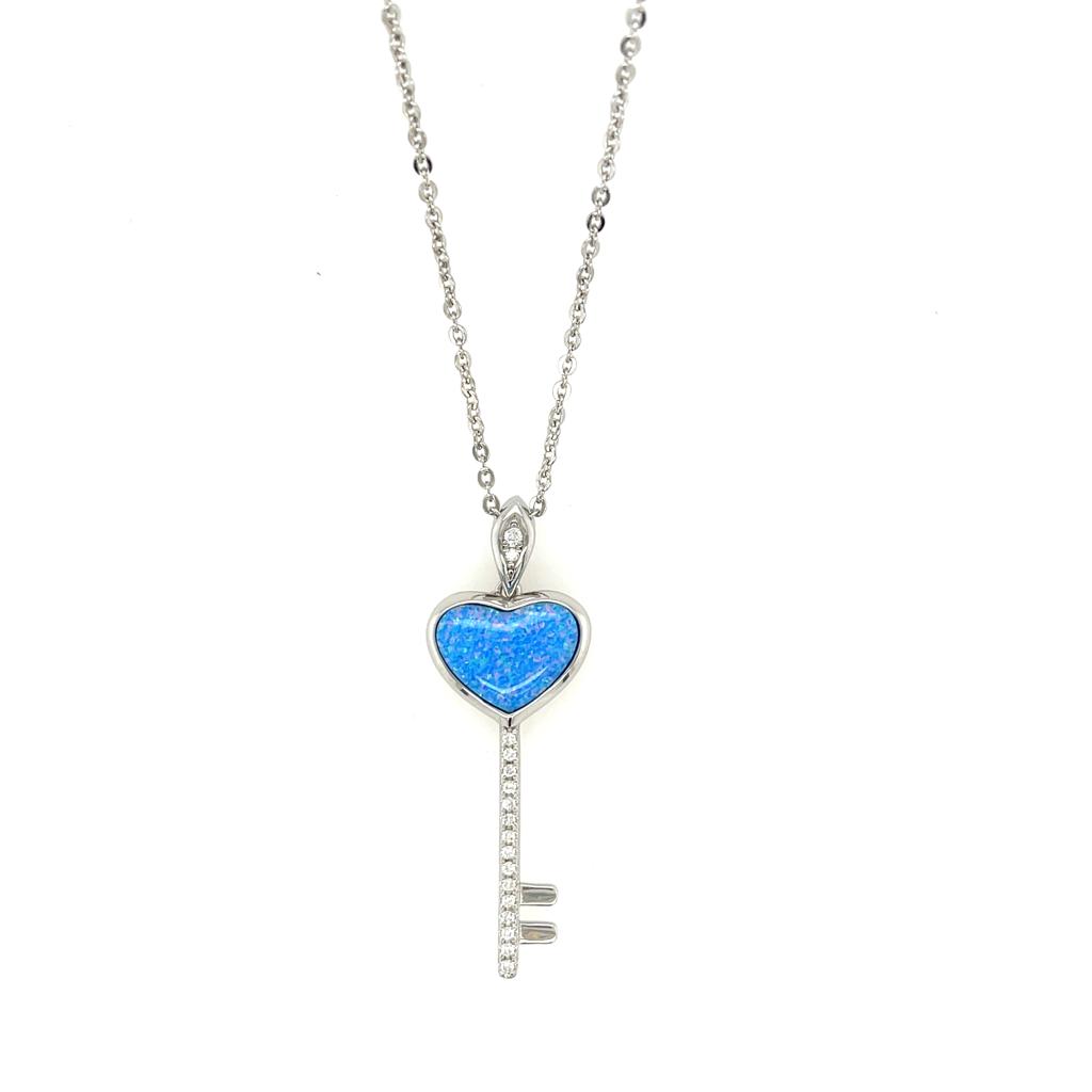 Opal Heart Key Pendant