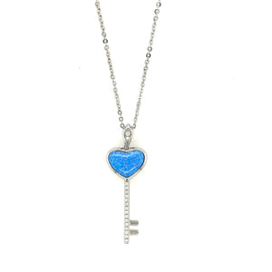 Opal Heart Key Pendant